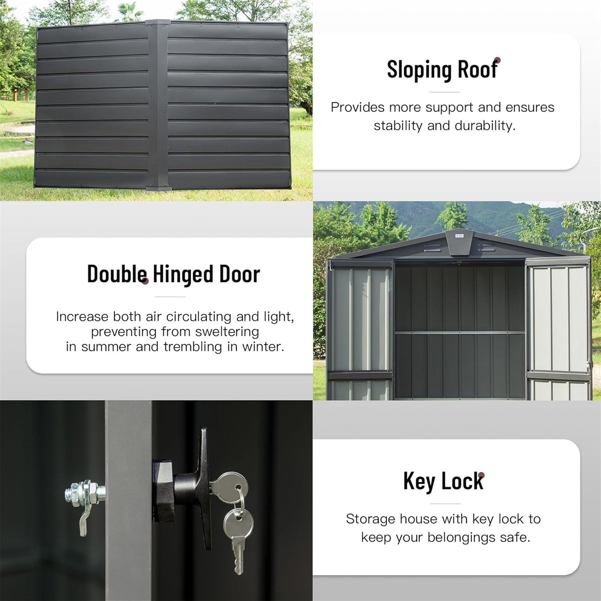 IKERY Galvanized Steel Garden Shed - 5.7' x 3' with Floor, Ventilation Vents and Lock, All - Weather Outdoor Storage for Tools in The Backyard, Dark Gray