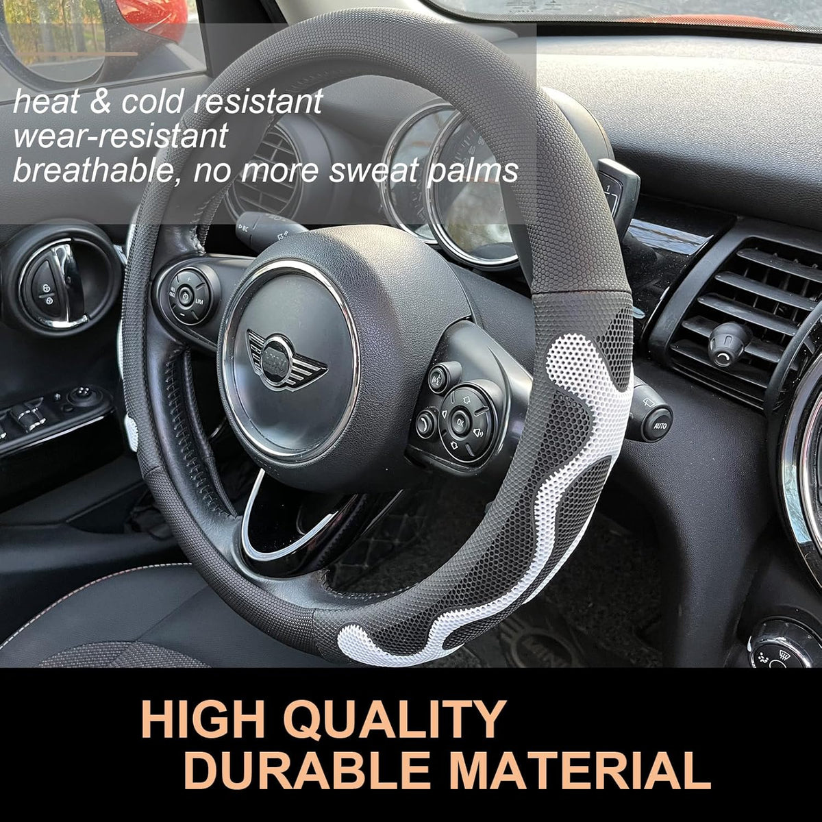 PINCTROT Large Size Comfy Grip Steering Wheel Cover, Anti-Slip Design, 15.5-15.75 Inch(Silicone White)
