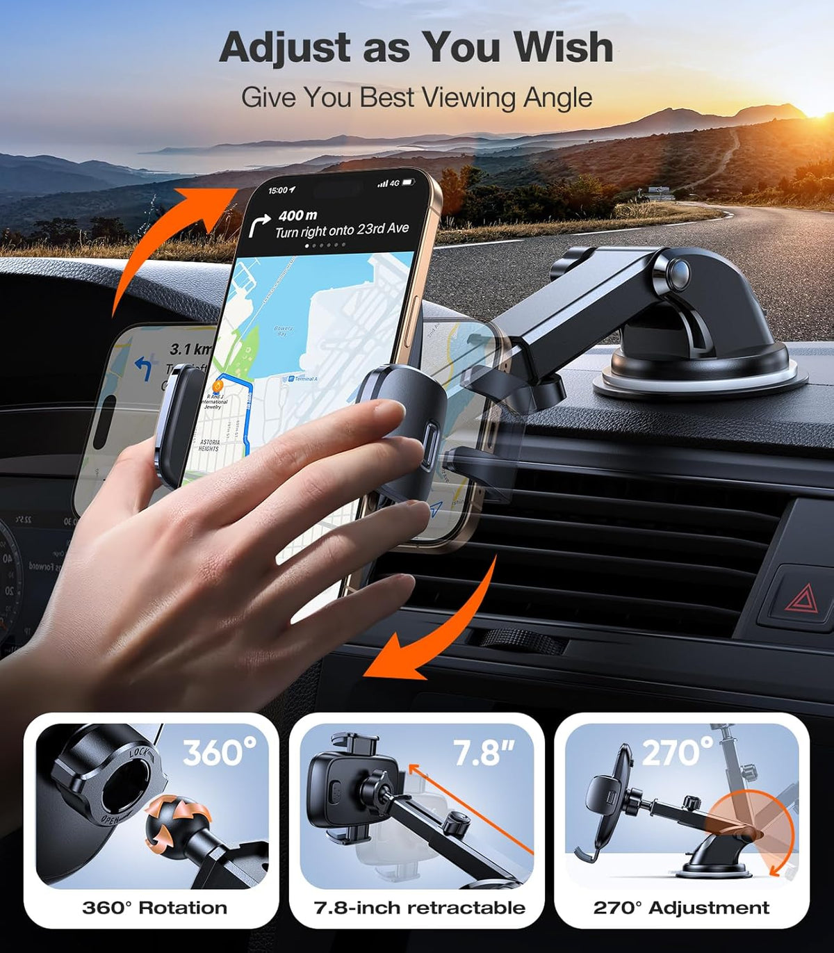 TORRAS [Ultra-Durable Cell Phone Holder for Car, Universal Mount Dashboard Windshield Vent Compatible with iPhone 16 15 14 13 12 Pro Max, Samsung Galaxy S23+ Ultra S10 Note Plus