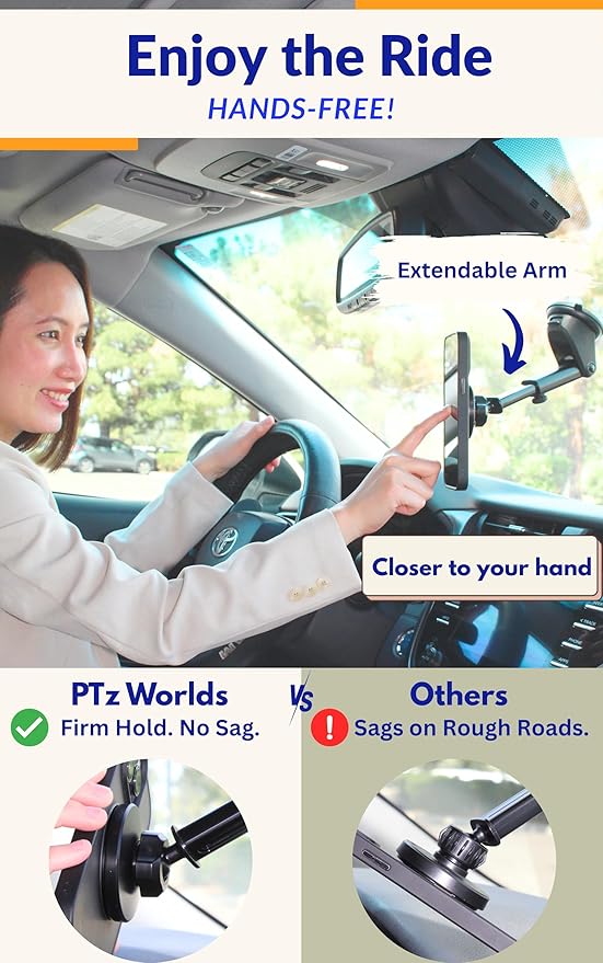 PTz Words for MagSafe Windshield Mount - Magnetic Phone Holder for Car, Suction Cup, High Heat Resistant, Super Strong Magnets, Compatible with iPhone, Galaxy & Other Smartphones