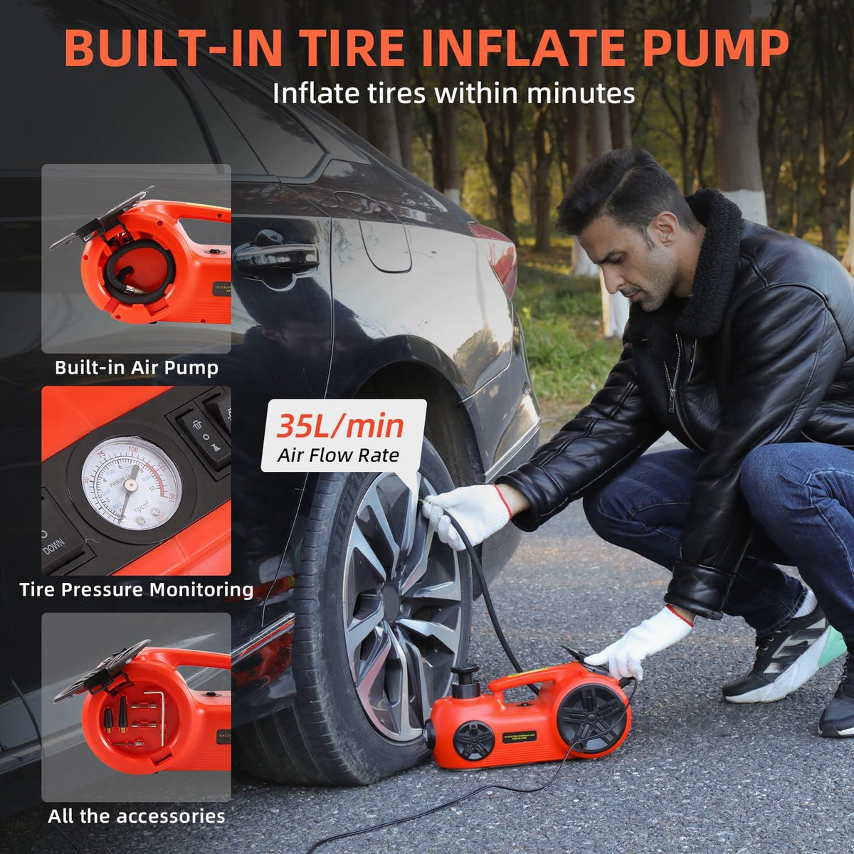 EFFIROSO Upgrade LED Light Electric Car Jack 5 Ton12V Hydraulic Jack Lift 5.9-20.8 Inch for SUV MPV Sedan Change Tires Garage Repair 11000 lbs