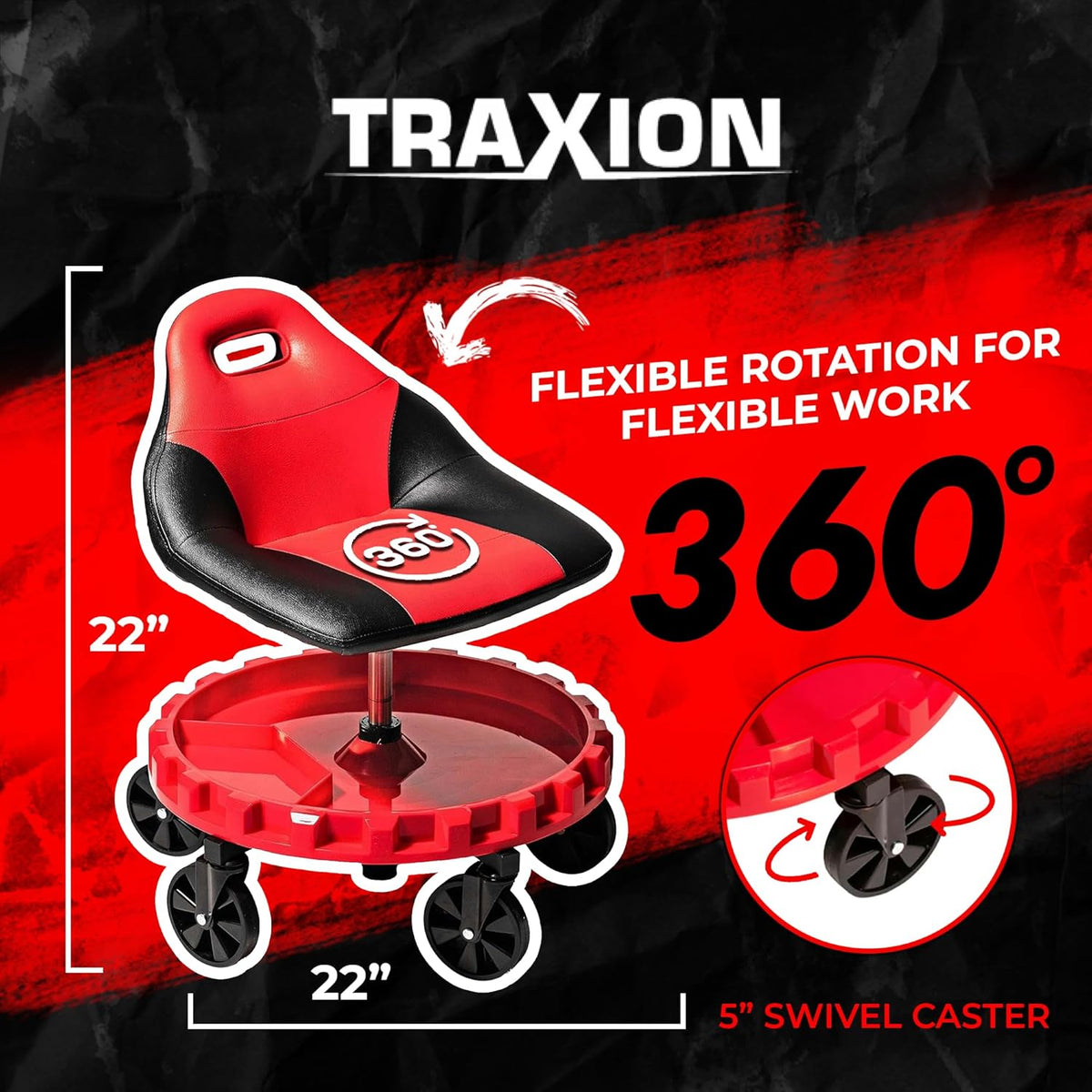Traxion 2-700 ProGear Mobile Rolling Gear Seat W/Equipment Tray and Five All-Terrain 5" Casters