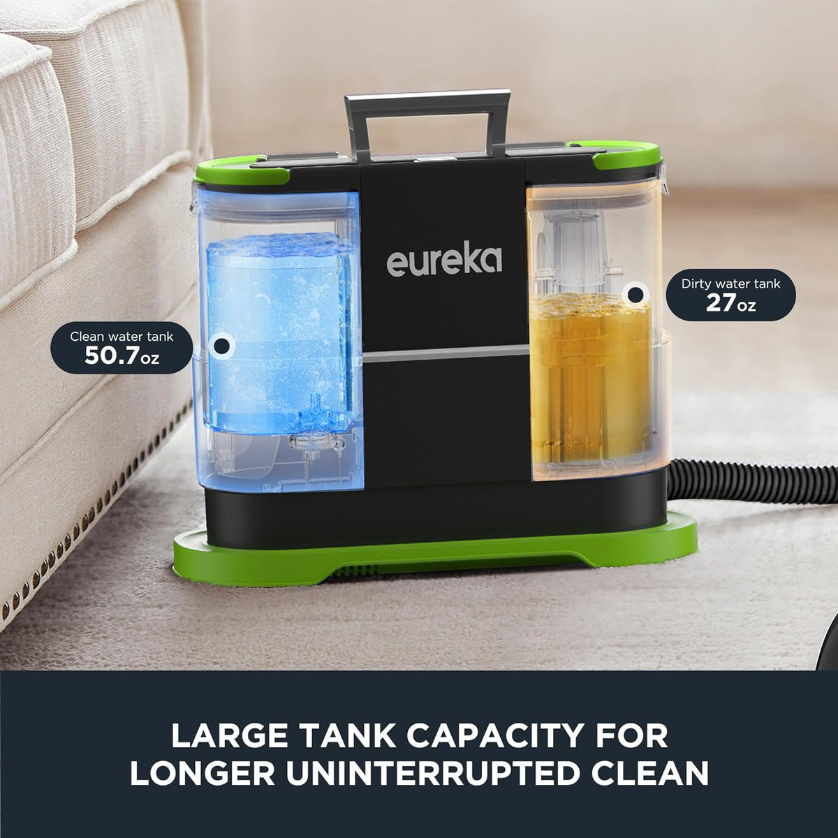 EUREKA Portable Carpet and Upholstery Cleaner, Spot Cleaner for Pets, Stain Remover for Carpet, Area Rugs, Upholstery, Coaches and Car, 50.7oz Large Water Tank, NEY101GR with Cleaning Formula, Green