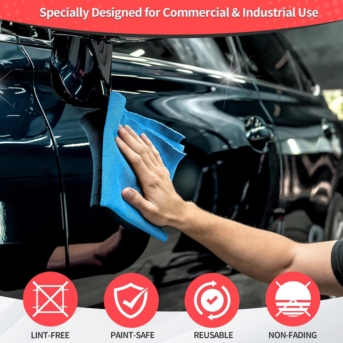 HOMERHYME Shop Towels, 100 Pack Microfiber Towels for Cars, Microfiber Cleaning Cloths, Bulk Multipurpose Lint-Free Cleaning Rag for Mechanic Automotive Garage Office, 11.5"*11.5" Blue