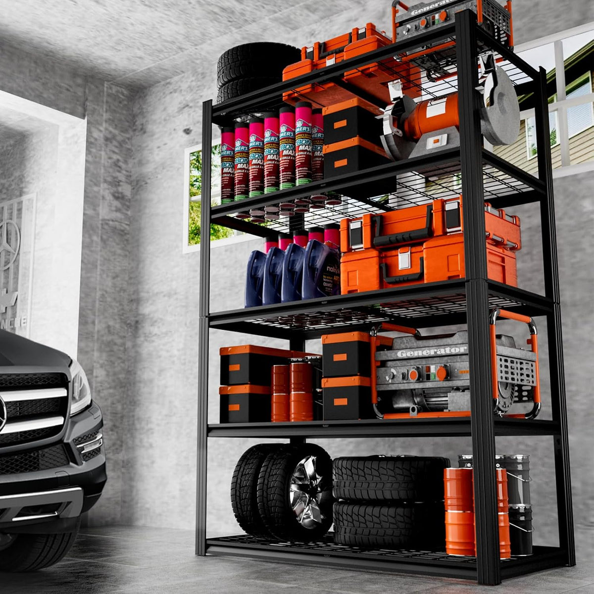 ROOMTEC 48" W Garage Shelving Heavy Duty,2800LBS Storage Shelves,5-Tier Adjustable Metal Shelving Utility Shelf Rack Garage Storage Organize for Storage Industrial, Warehouse, Basement