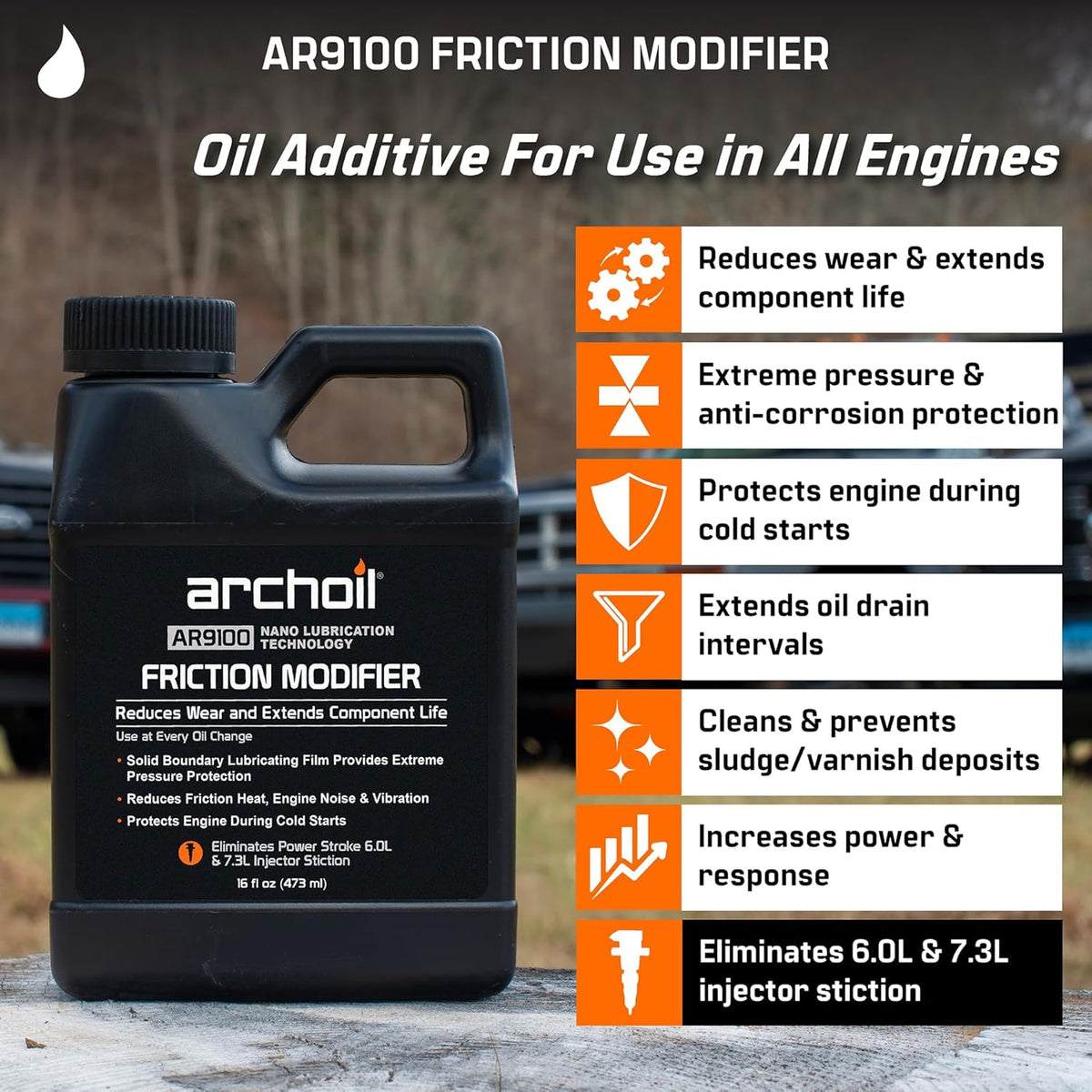 Archoil AR9100 Oil Additive (16oz) for All Vehicles - Powerstroke Cold Starts, Eliminates Injector Problems