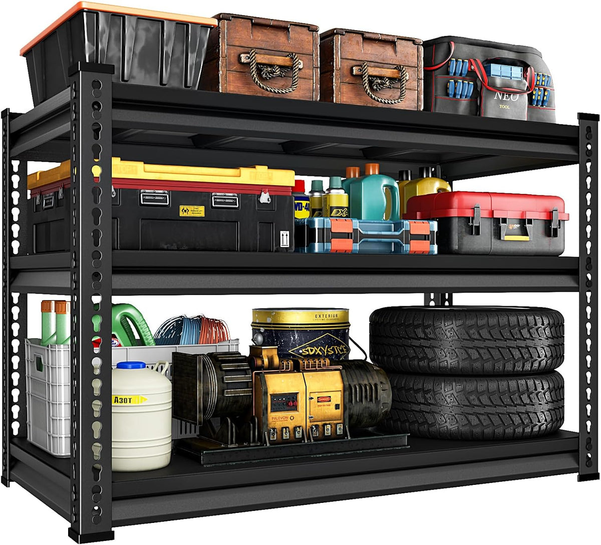 48" W Garage Shelving Heavy Duty, 1500LBS Loads Shelving Units and Storage Racks, 3-Tier Metal Garage Storage Shelves, Industrial Utility Shelf Heavy Duty,48" Wx16 Dx39 H, Black