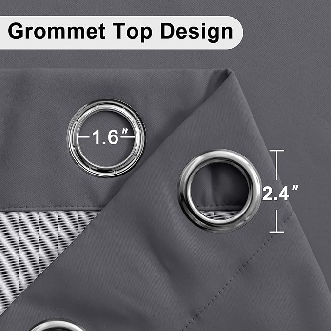 XWZO 100% Blackout Curtains 84 Inches Long with Tiebacks- Heat and Full Light Blocking, Thermal Insulated Window Panels with Grommets for Bedroom/Nursery, Dark Grey, W52 x L84, Set of 2 Draperies