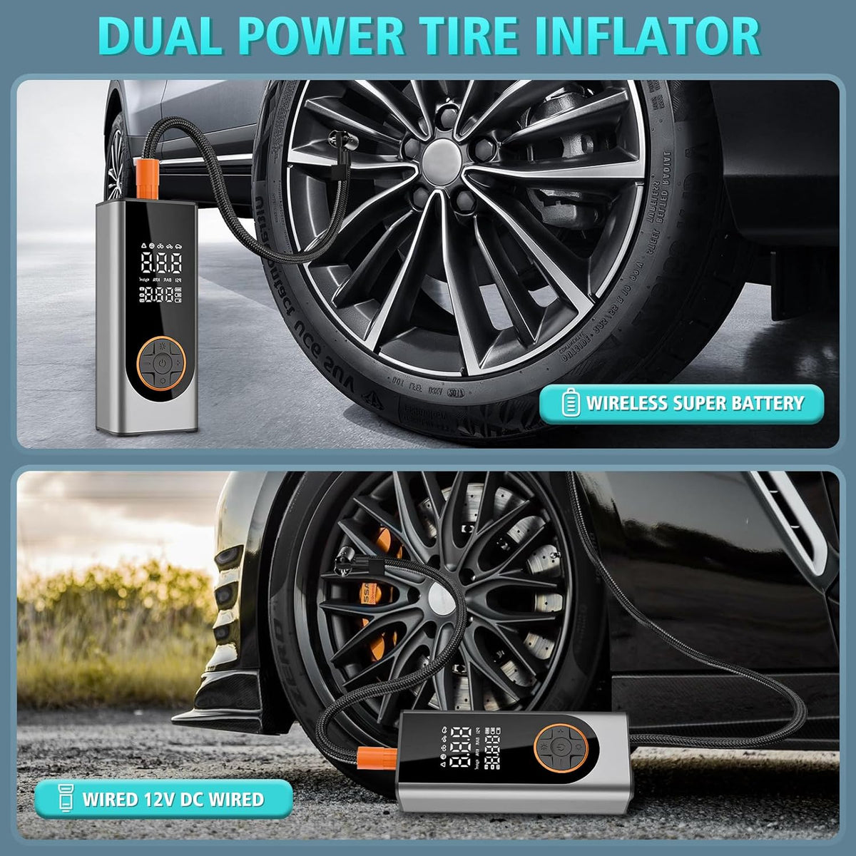 LiveGo Tire Inflator Portable Air Compressor, 150 PSI Cordless Air Pump with Rechargeable 18000mAh Battery and Tire Digital Pressure Gauge, Portable Tire Inflator for Car, Motorcycle, Bike, Ball