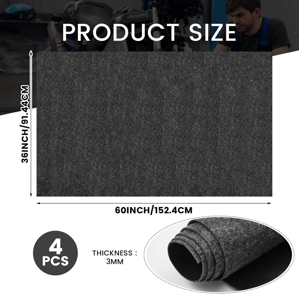 4 Pcs 36 x 60 Inch Oil Spill Mat for Driveway Garage Under Car Leaks Absorbent Oil Pad, Black Rubber Mat Garage Floor Protecting with Waterproof Backing, Reusable, Washable, Non Slip
