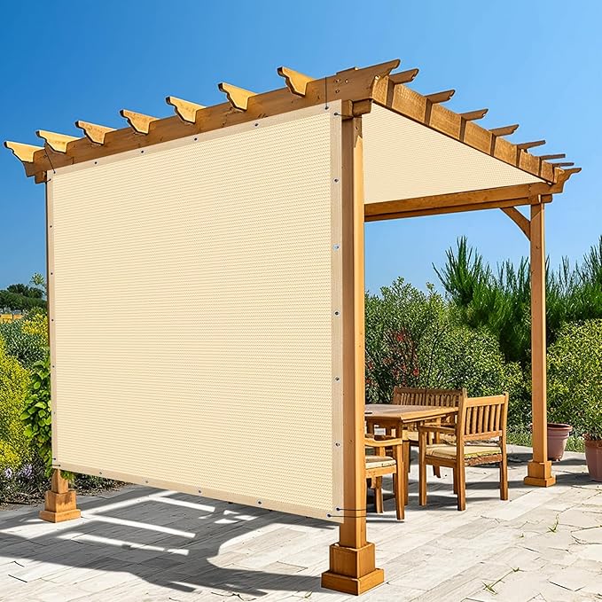 Amagenix 90% Pergola Shade Cover 4' X 6' Sun Shade Cloth with Grommets for Outdoor Garden Patio Porch, Commercial Grade 200 GSM - Cable Zip Ties Included (We Customized) GN108, Wheat