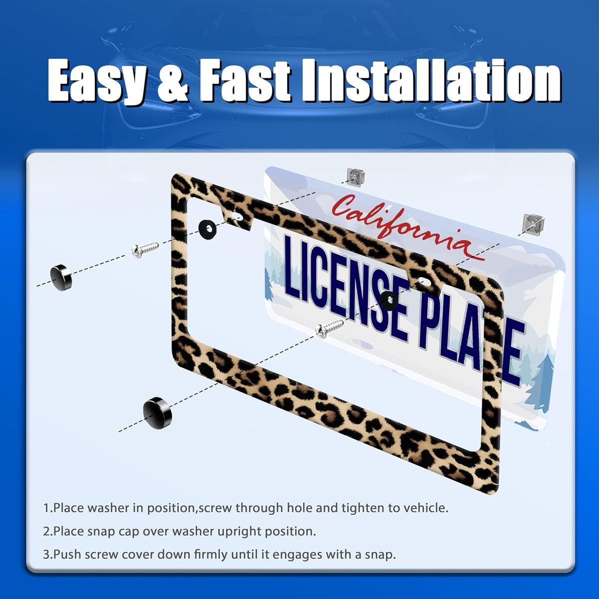Leopard License Plate Frame Cheetah Leopard Brown License Plate Stainless Steel Funny License Plate Holder Animal Car Accessories with Screws Car Decoration 12.3" x 6.3" Fits Standard Vehicles Size