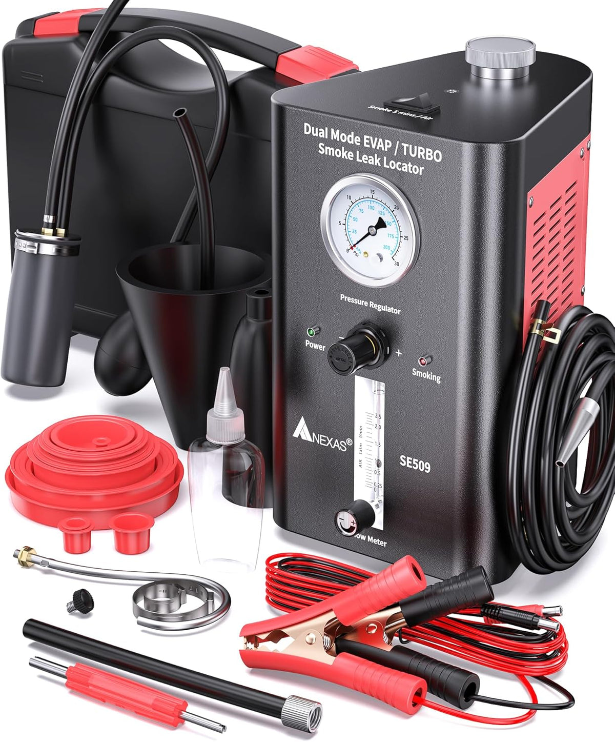 NEXAS SE509 Smoke Machine Automotive with Built-in 2 Air Pump, Pressure Regulator, Dual Mode EVAP Turbo Automotive Smoke Leak Detector, Smoke Tester Tools Kit for Vacuum, Fuel and More Leak Testing
