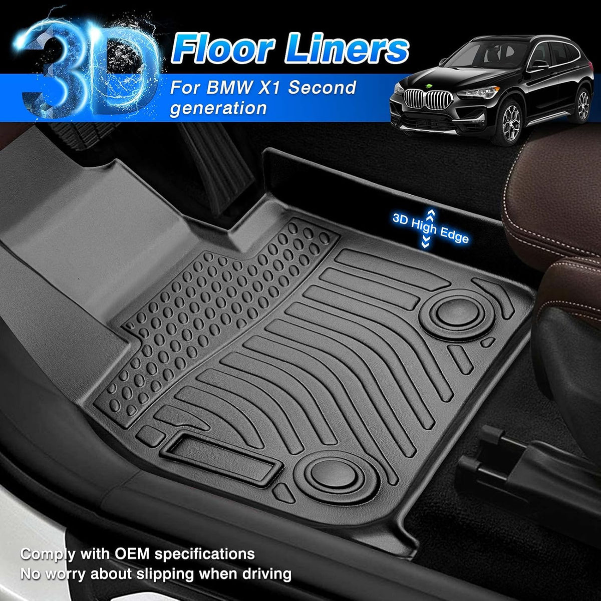 Cartist Custom Fit for Floor Mats BMW X1 F48 2016-2022 & BMW X2 2018-2022 All Weather Floor Mats 2 Row Carpet Protection TPE Odorless