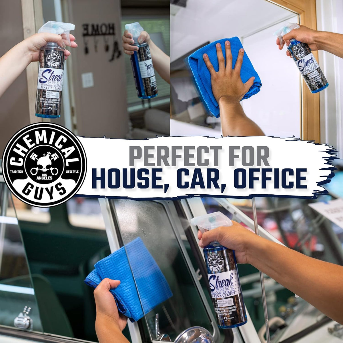 Chemical Guys CLD300 Streak Free Glass & Window Cleaner (Works on Glass, Windows, Mirrors, Navigation Screens & More; Car, Truck, SUV and Home Use), Ammonia Free & Safe on Tinted Windows, 128 fl oz