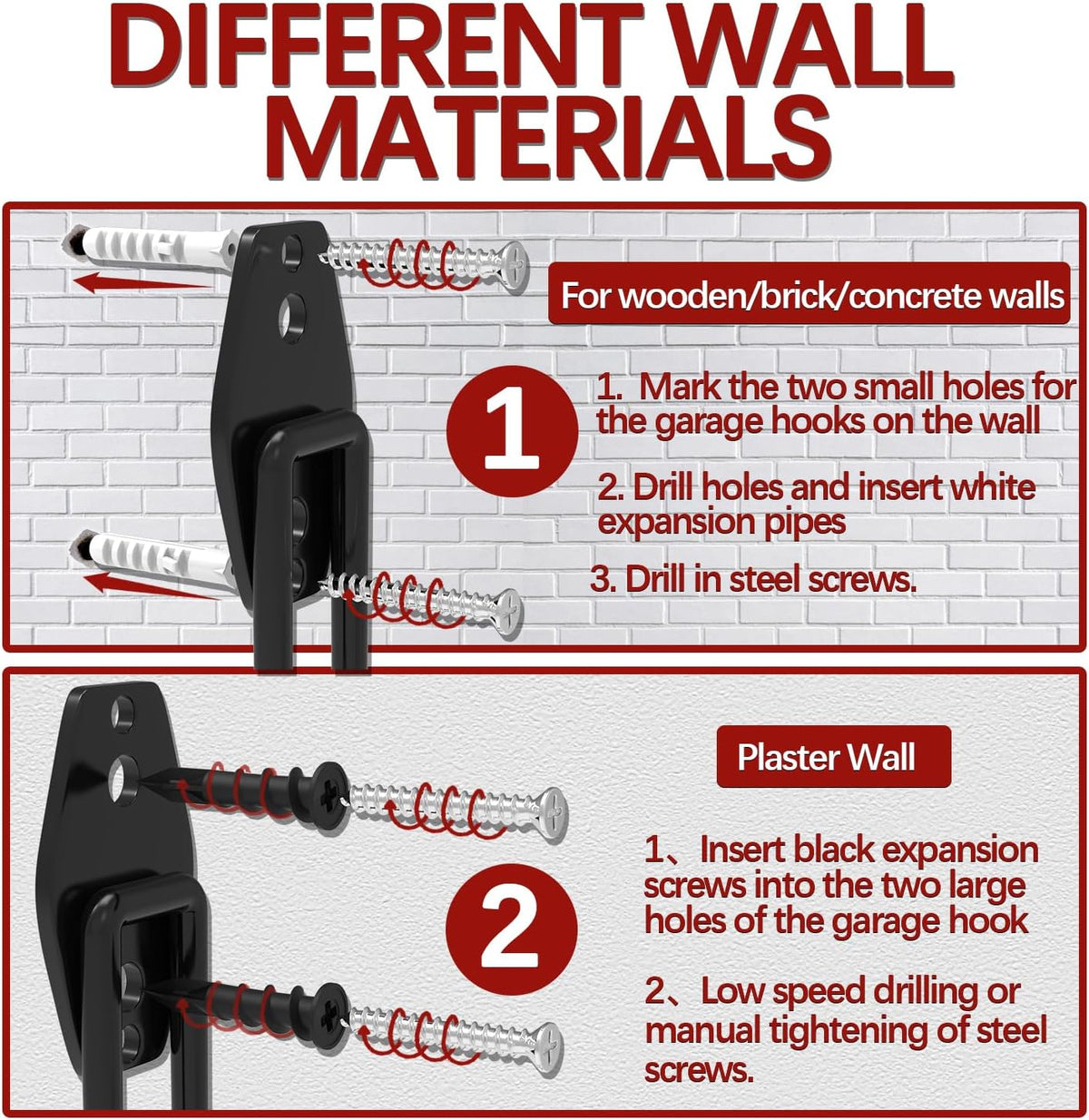 3-H Large Garden Hose Holder Wall Mount 4 Pack,Solid Steel Hose Hanger,Water Hose Holders for Outside,Perfect for Hanging Outdoor Air Hose,Ropes,Pipes,Garden Tools,Ladders,Bikes,Bulk Items(Red)