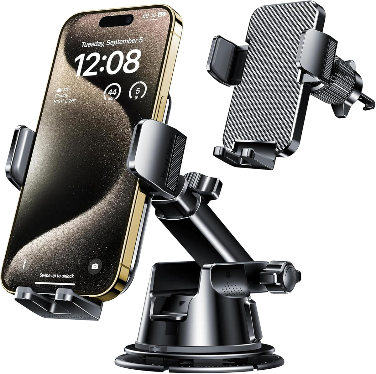Qifutan Dash Mounted Holders Phone Holders for Your Car Phone Mount for Car Windshield Dashboard Air Vent Universal Hands Free Automobile Cell Phone Holder Fit for iPhone Smartphone