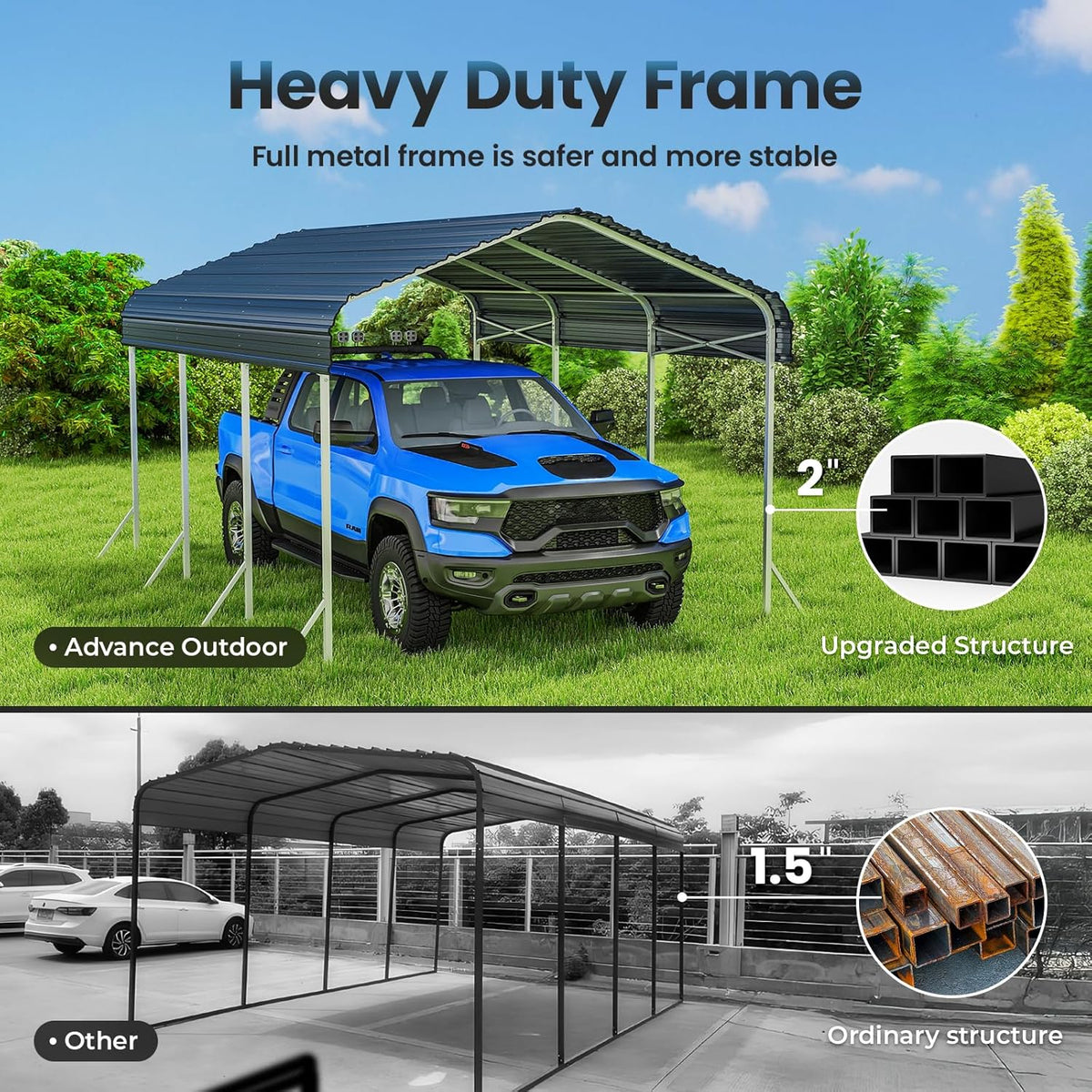 10x15 Ft Carport, Heavy Duty Metal Car Port, All-Weather Protection, Easy Assembly for Cars, Trucks, Boats, Tractors, and Outdoor Storage