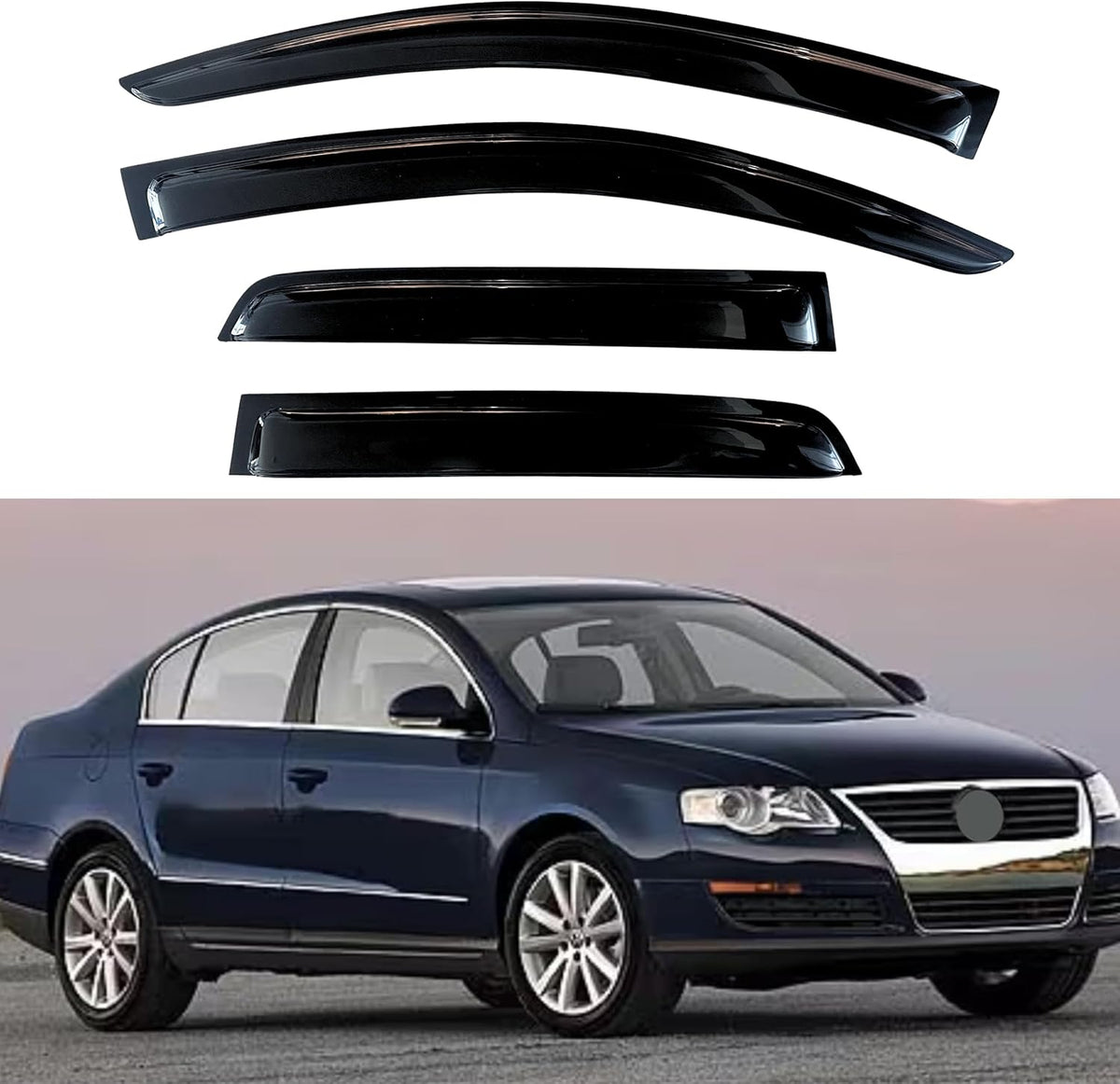 KPY Window Visor Compatible with Volkswagen (VW) Passat 2006-2010, Rain Guard Window Vent Deflectors Tape-On Style, 2006 2007 2008 2009 2010