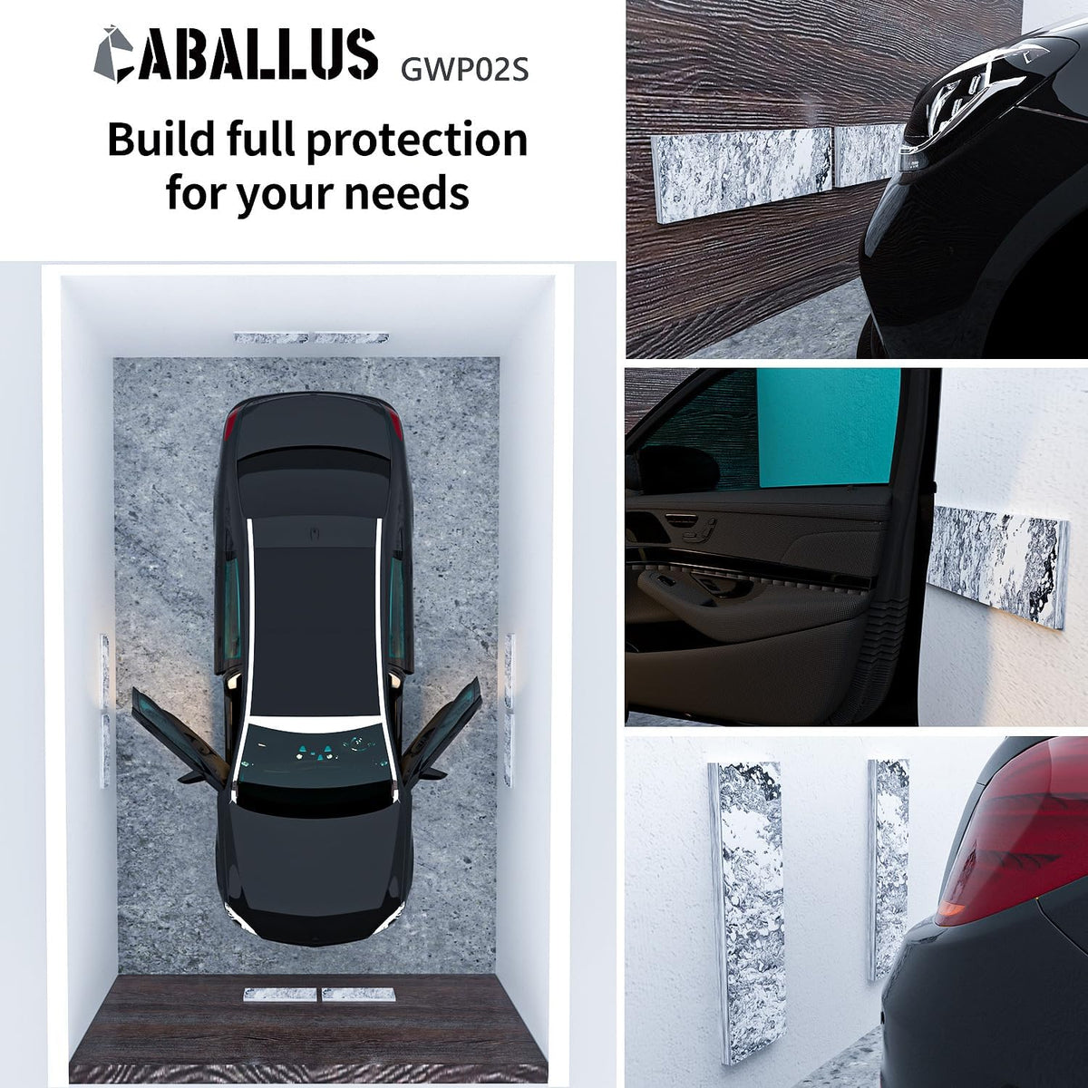 GWP02S Marble Grain Garage Wall Protector Car Door Protectors, Parking Stopper for Garage, Tool-Free, Designed in Germany (2-Pack Marble Grain)