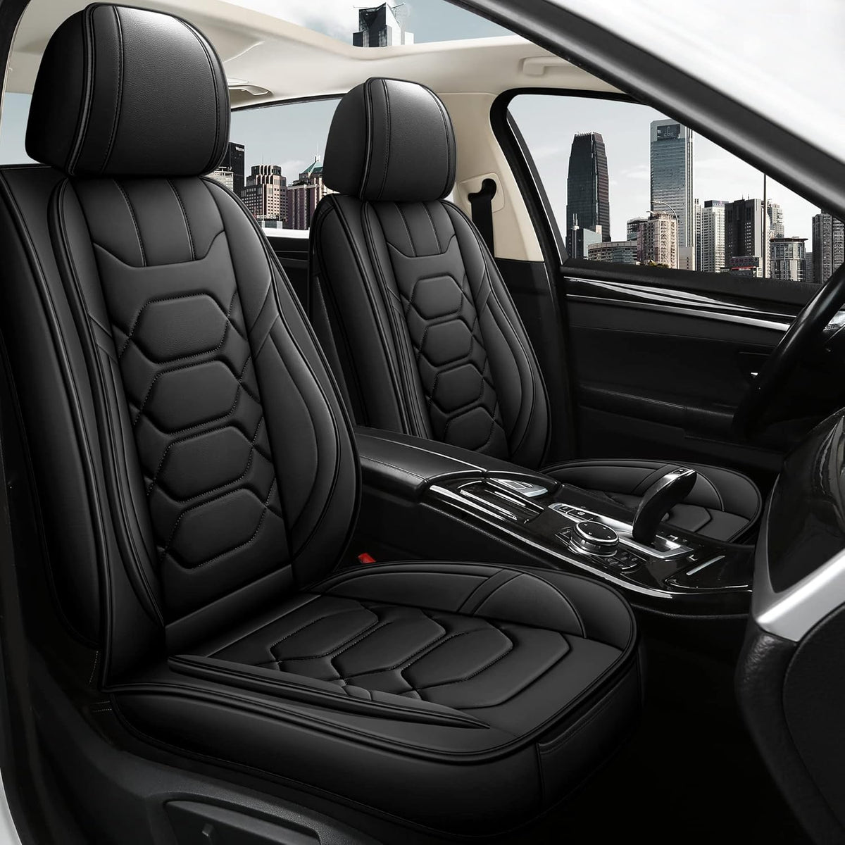 Pariitadin Leather Car Seat Covers Front Pair, Waterproof Faux Leather Seat Covers for Cars, Non-Slip Car Interior Covers Universal Fit for Most Cars Sedans Trucks SUVs, Black