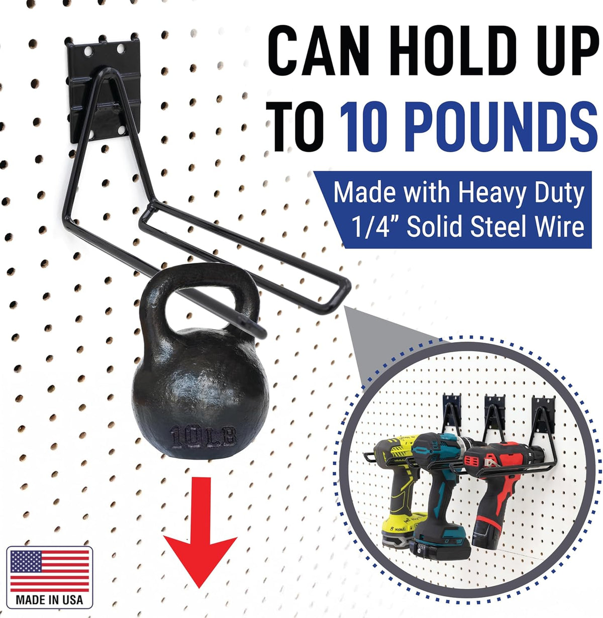 Victory Display Heavy Duty Garage Hooks | for Tools, Ladders, Garden Equipment | Fits Pegboard & Slatwall | Storage Hook for Hanging | Shed Wall Organizer for Tool Rack, Garage Wall Hangers | 3-Pack