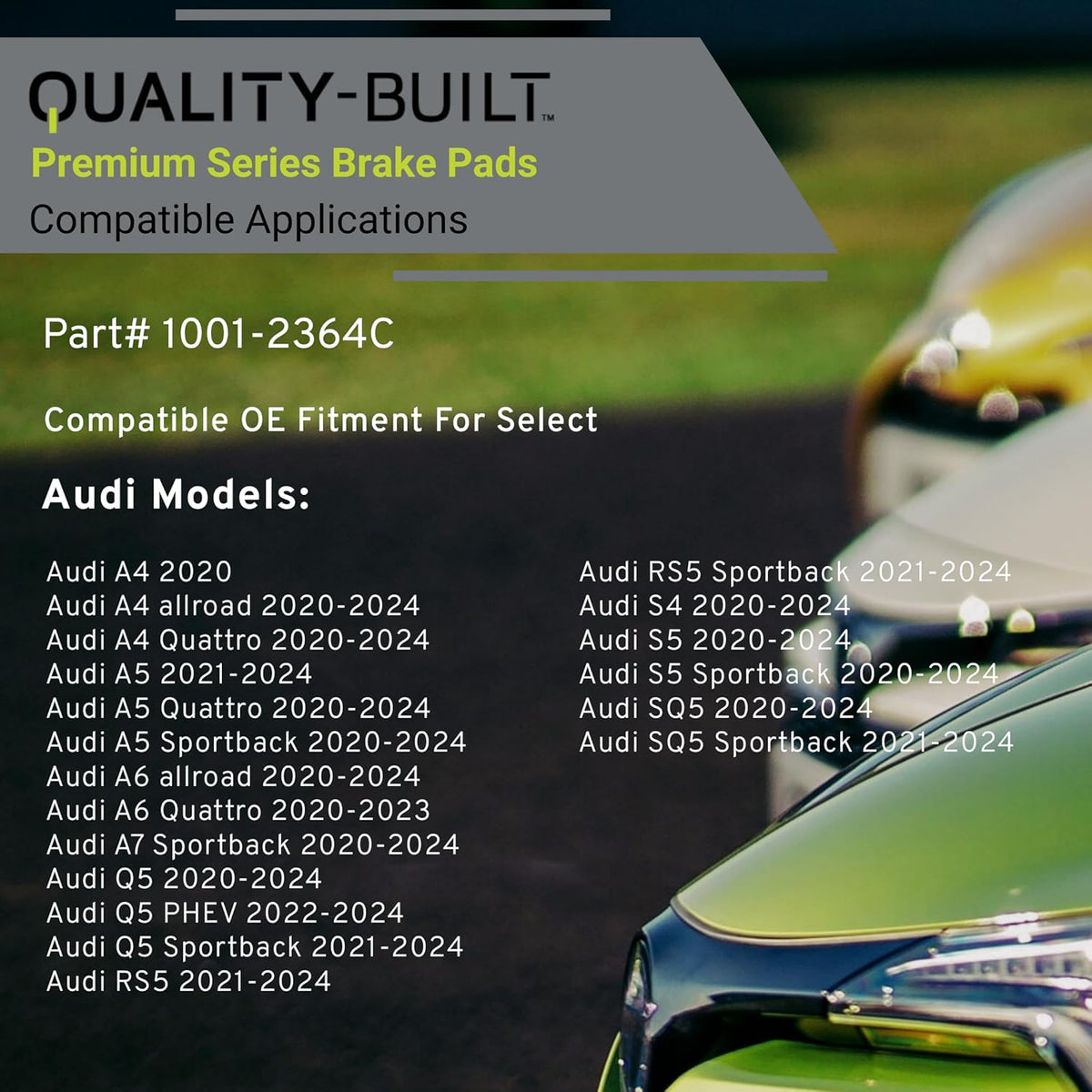 Premium Ceramic Rear Brake Pads (1001-2364C) Compatible with 2020-2024 Audi (A4/A4 allroad/A4 Quattro/A5/A5 Quattro/A5 Sportback/A6 allroad/A6 Quattro/A7 Sportback/Q5 & More)