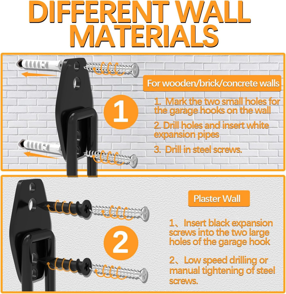 3-H Garden Hose Holder Wall Mount 4 Pack,Solid Steel Hose Hanger,Water Hose Holders for Outside,Perfect for Hanging Outdoor Air Hose,Ropes,Pipes,Garden Tools,Ladders,Bikes,Bulk Items(Orange)
