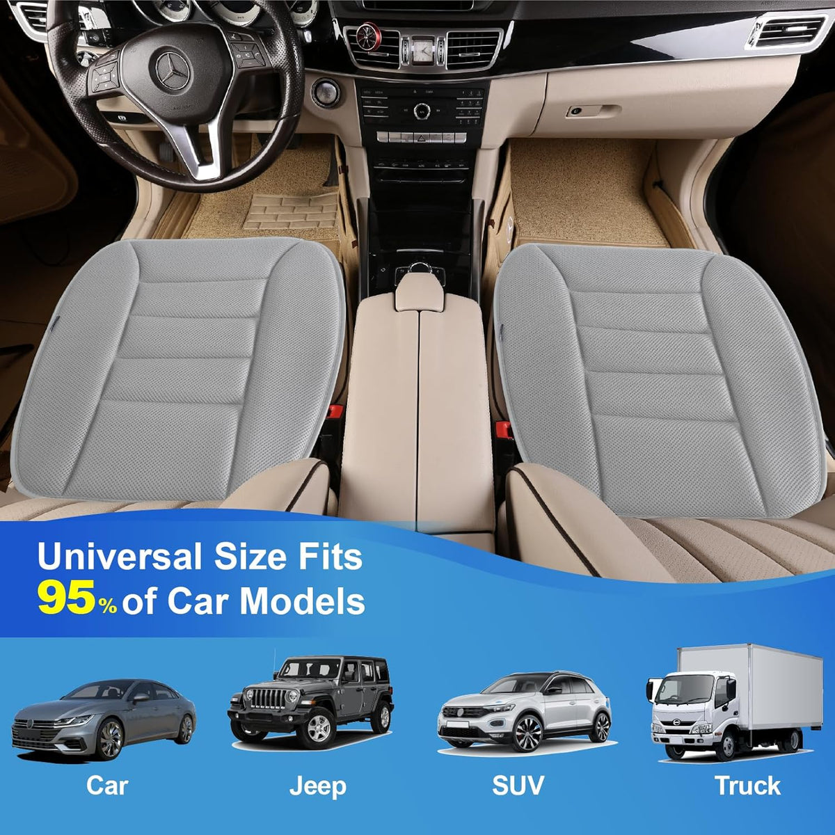 Car Seat Cushion, Driver Cushion with Comfort Memory Foam & Non-Slip Rubber Bottom, Car Seat Pad Works with 95% of Vehicles and Office Chair or Home - 4D Dark Grey