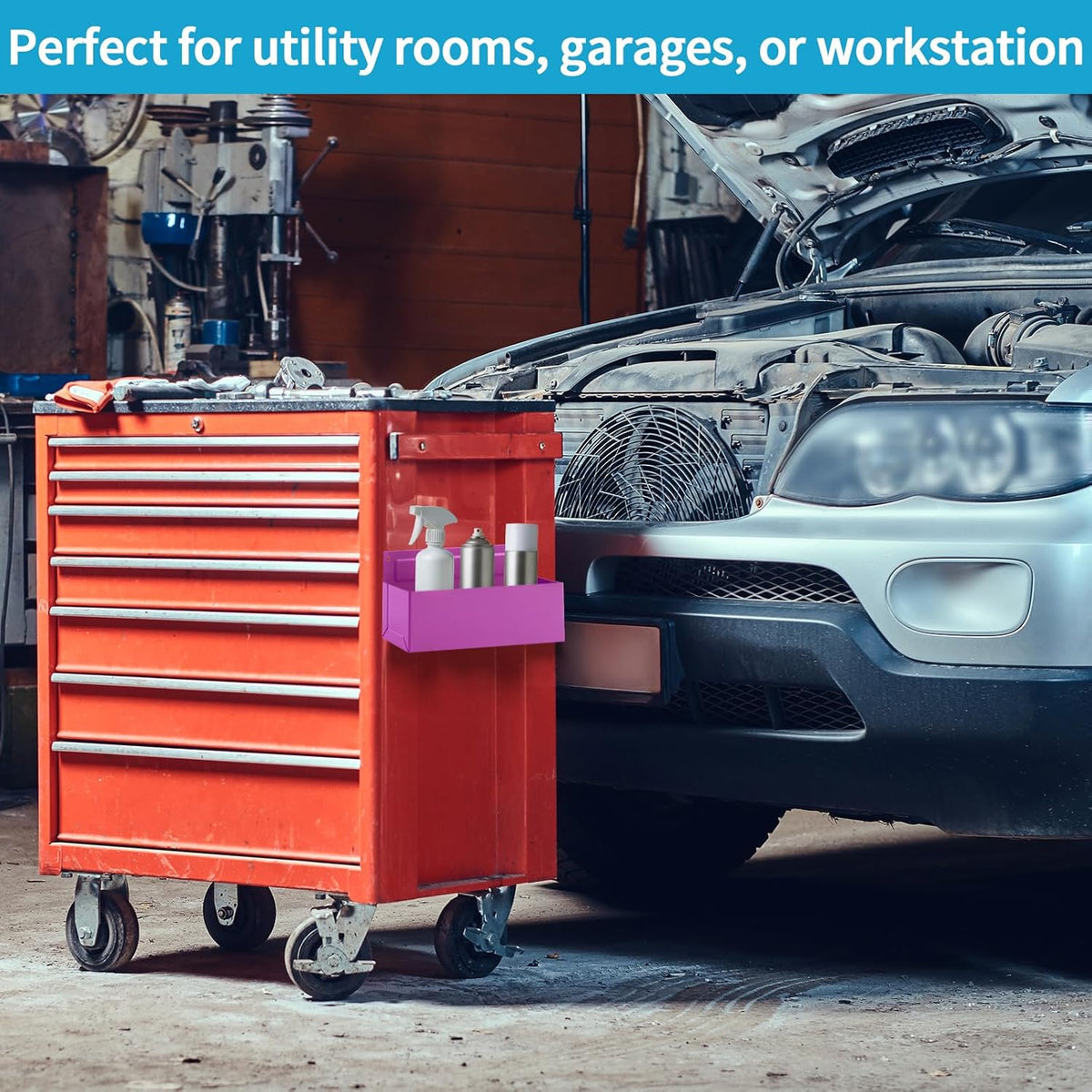 Magnetic Aerosol Spray Can Holder, Magnet Toolbox Bottle Holder, Tool Box Storage Rack for Garage and Home, Craft Workspace, Mechanic Paint Bottle Can Organizer, Pink, 3"x8.3"