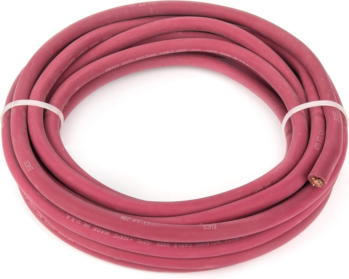 EWCS 2 Gauge Premium Extra Flexible Welding Cable 600 Volt - Red - 20 Feet - Made in The USA