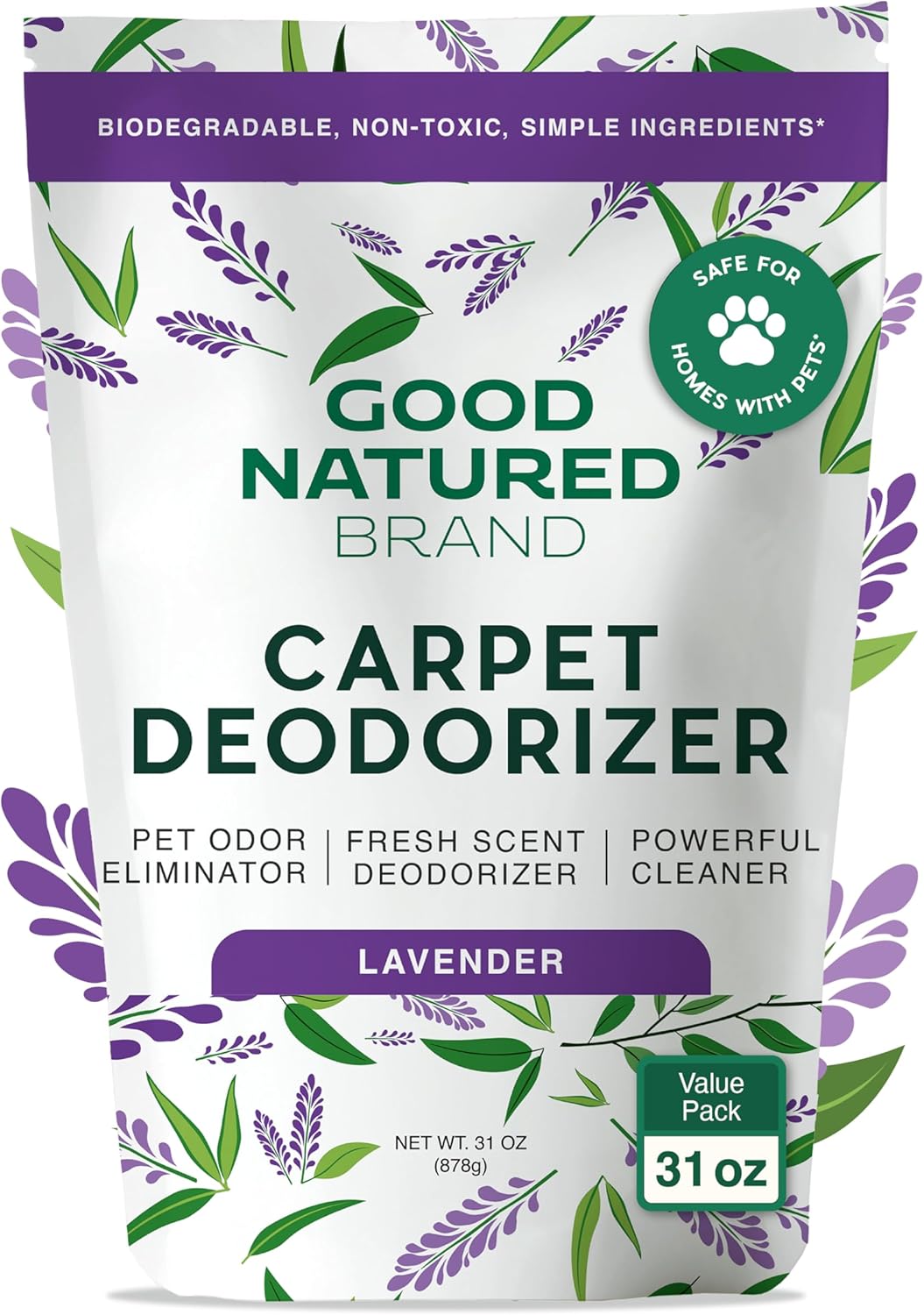 Good Natured Brand | Carpet Deodorizer & Freshener Powder | 31 oz Pet Odor Eliminator for Strong Odor & Pet Urine | Fresh Natural Lavender Scent | Safe for Homes with Pets