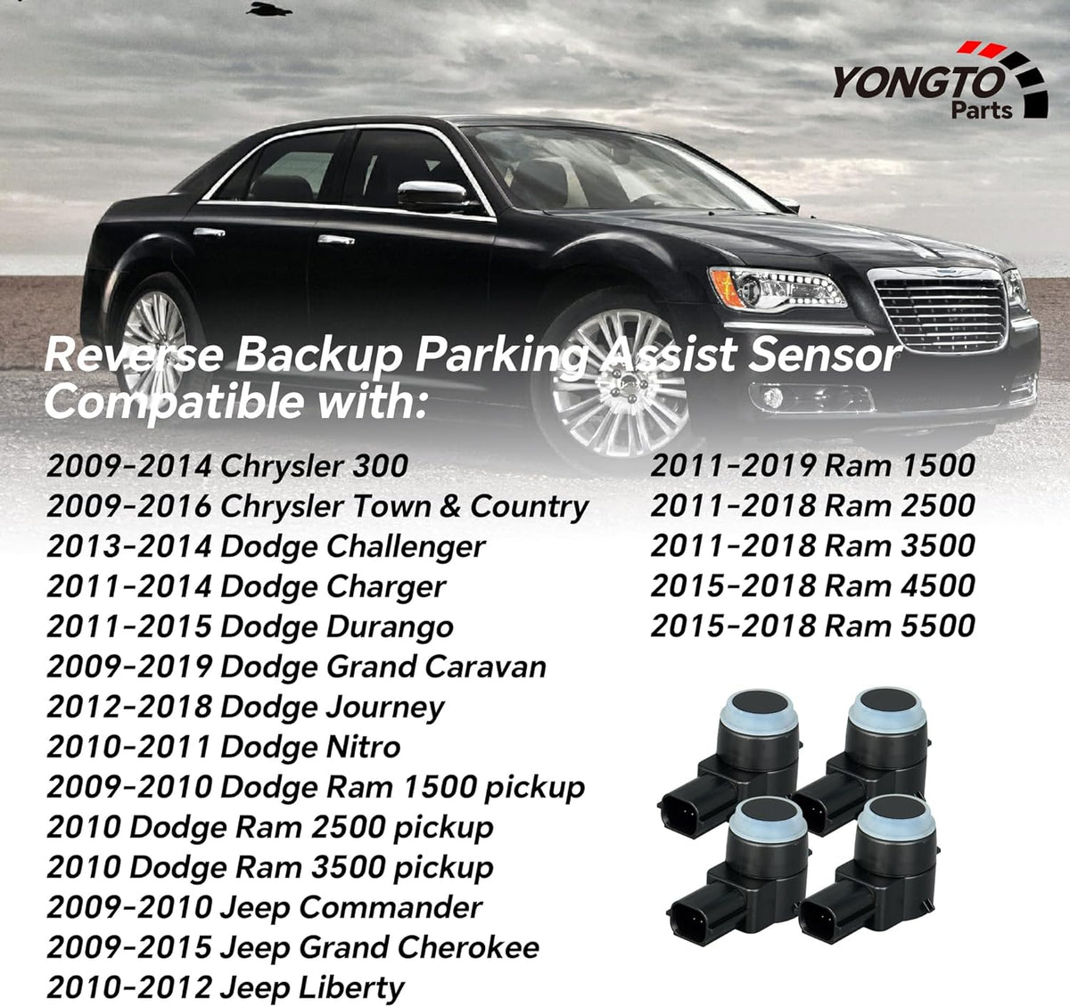 1EW63TZZAA 4Pcs Reverse Backup Parking Assist Sensor Compatible with Dodge Journey Charger Grand Caravan, Ram 1500 2500 3500, Jeep Grand Cherokee, Chrysler 300 Replace OE 1EW63AXRAA