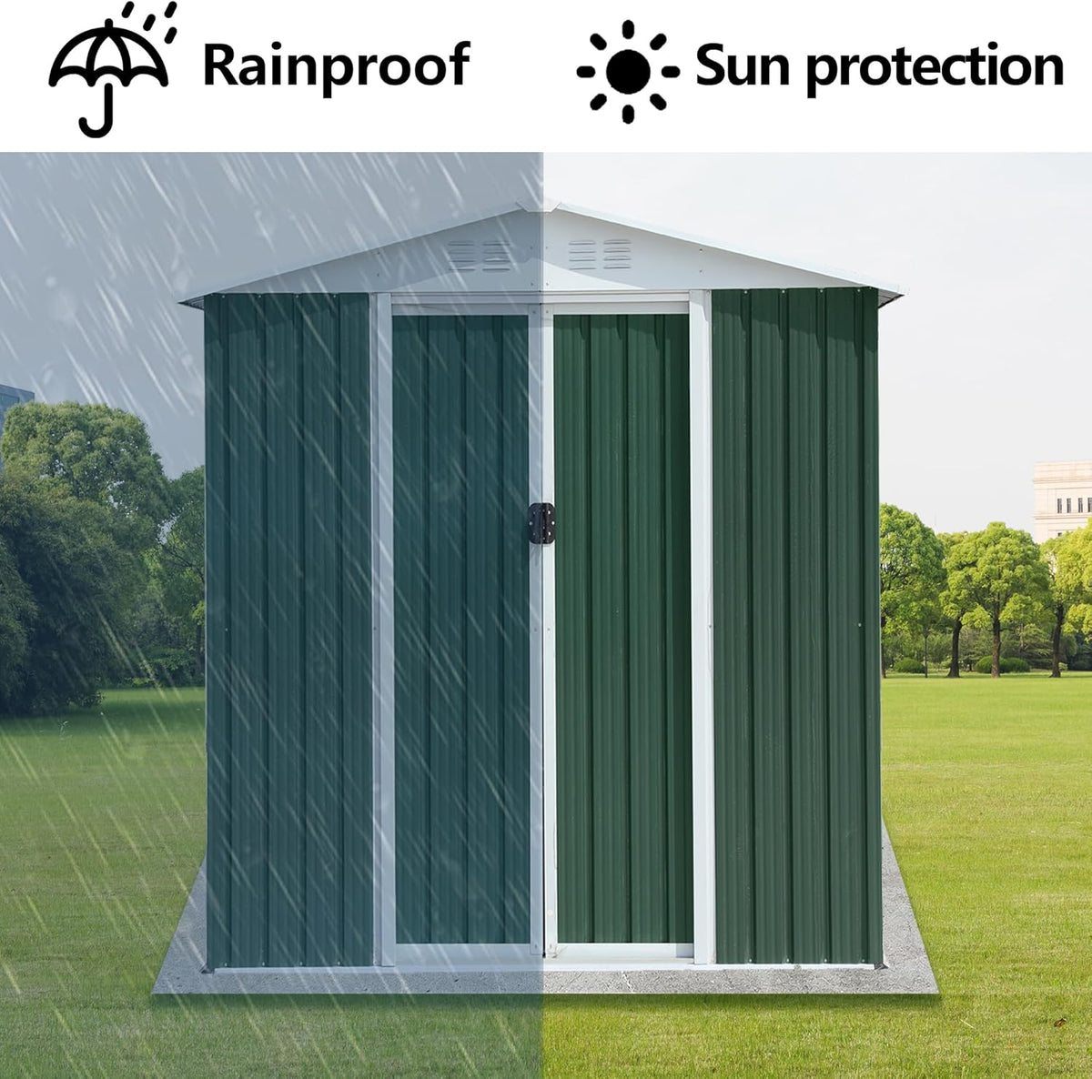 6x4 FT Outdoor Storage Shed, Metal Garden Shed with Lockable Sliding Doors, Outside Tool Shed with Sloped Roof & 4 Air Vents, Waterproof Storage Building for Backyard, Patio, Lawn, Green