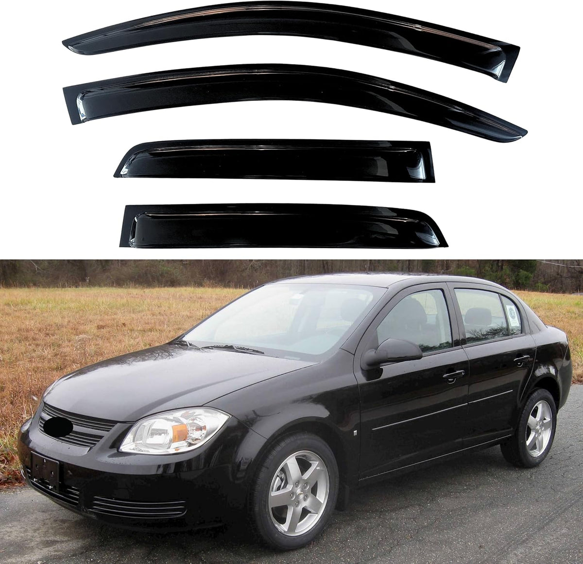 KPY Window Visors Compatible with Chevrolet Chevy Cobalt 2005-2010, 4PC Rain Guard Side Vent Deflectors Tape-On Style, 2005 2006 2007 2008 2009 2010