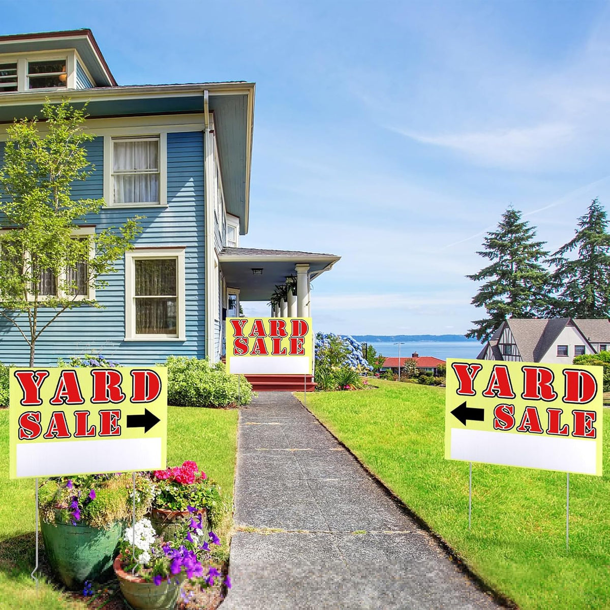 Marsui 3 Pcs Yard Sale Sign 23.6 x 15.7 Inch Double Sided Yard Sale Sign with Metal Stake and Directional Arrow for Outdoor