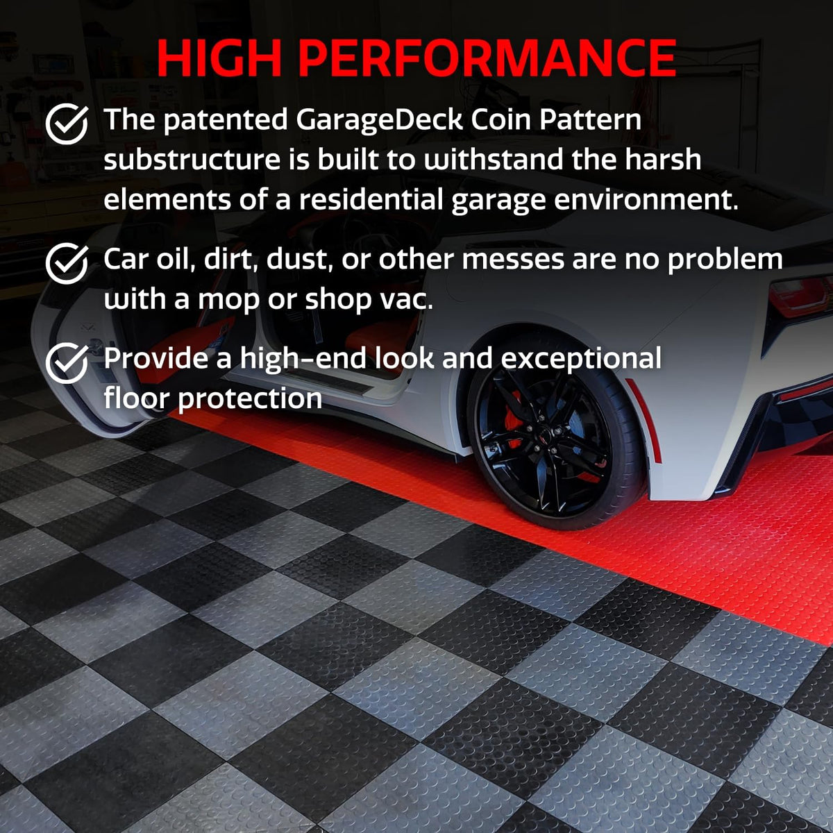 Big Floors GarageDeck Coin Pattern, Durable Copolymer Interlocking Modular Non-Slip Garage Flooring Tile (Black, 48 Pack of 12 x 12" Tiles)