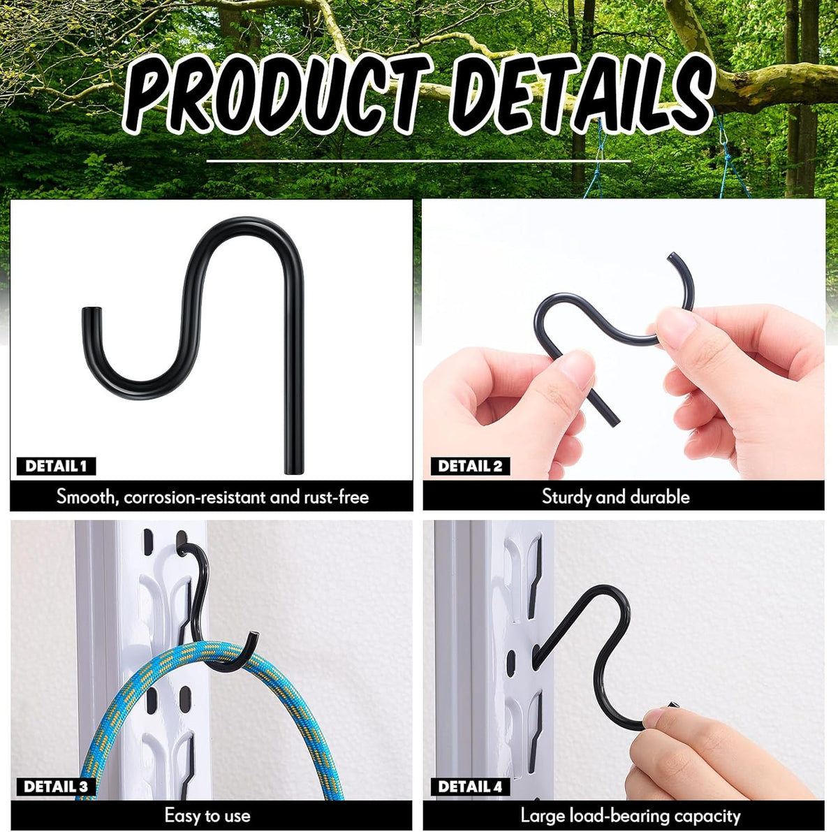 Blulu 10 Pcs 2'' Long Shed Hooks Shed Accessories for Hanging Heavy Duty Individual Utility Hooks Universal Wall Mounted J Utility Hangers for Tools Shovels Rakes Storage (Black)