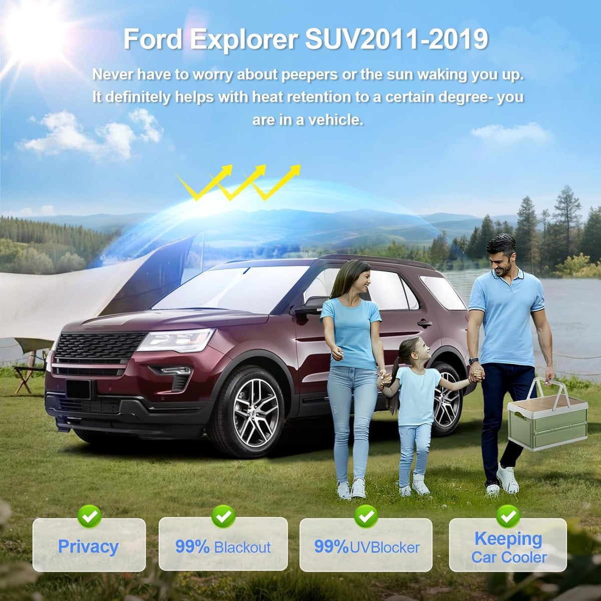 8pcs Car Window Shades for Ford Explorer SUV 2011-2019 Accessories,Windshield Side Rear Full Sunshade,Sun Visor UV Blocking, Privacy Protection and Blackout for Camping Outdoor