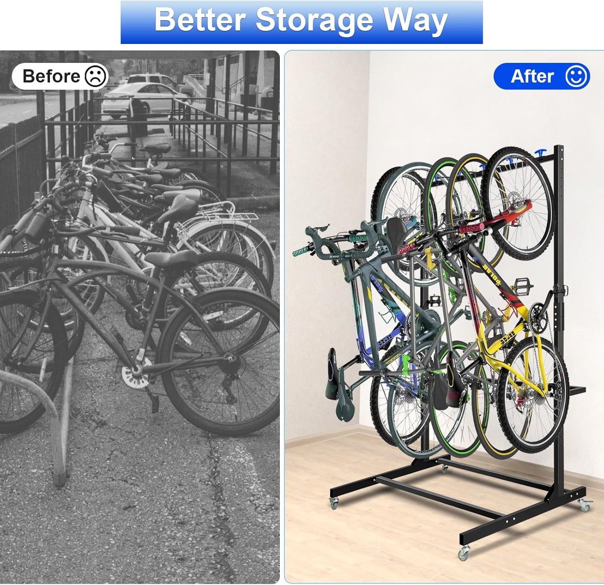 Freestanding Bike Storage Rack, Hold Up to 5 Bikes Sturdy Steel Bicycle Rack, Bike Storage Racks for Garage Organizer, Indoor and Outdoor Bike Storage Rack