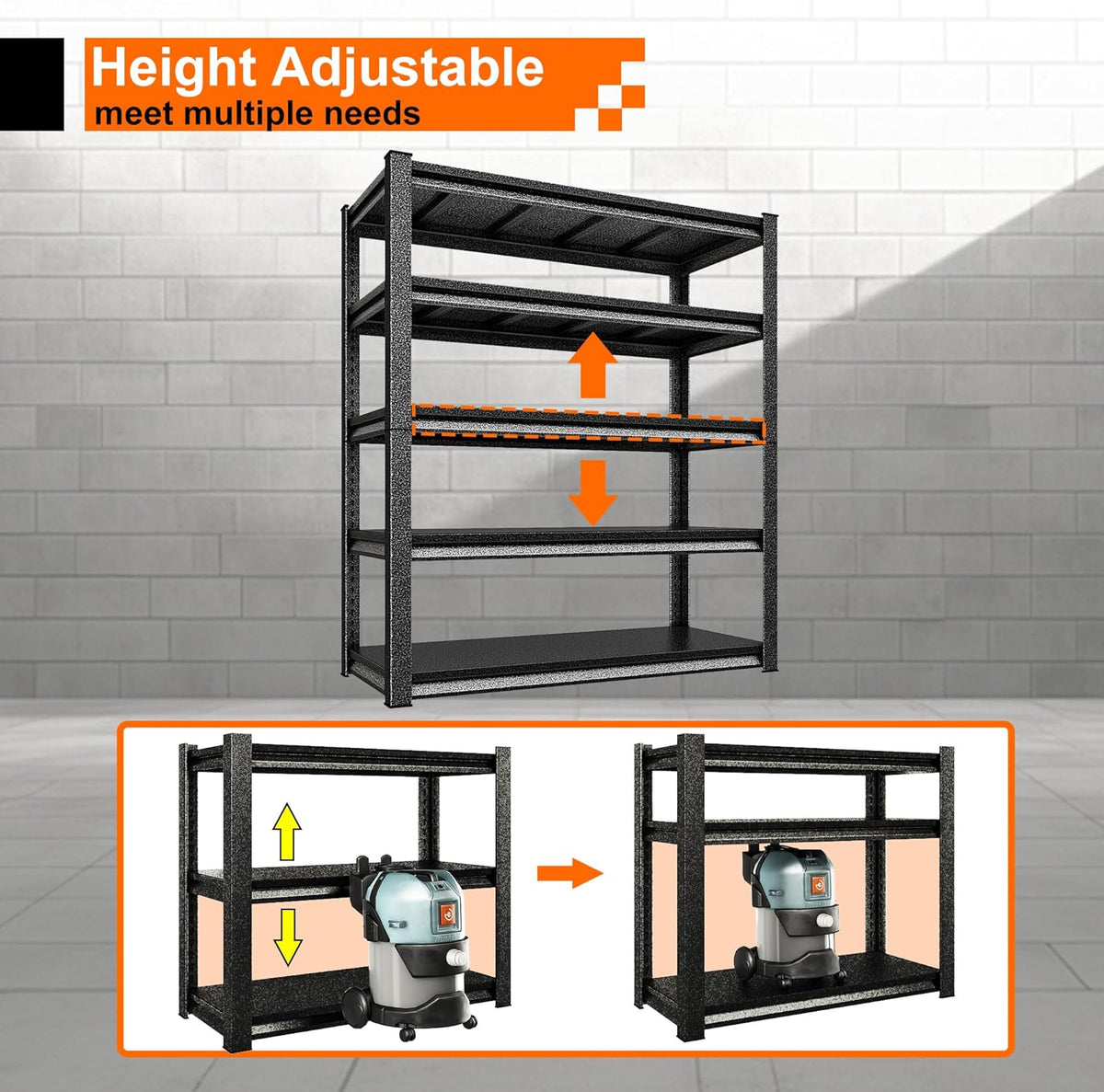 Garage Storage Shelves Heavy Duty, 48”W Garage Shelving and Storage Rack, 3000LBS Loads Shelving Units, Adjustable 5-Tier Metal Shelves for Garage, Warehouses, 48”W×24”D×78”H,Silver