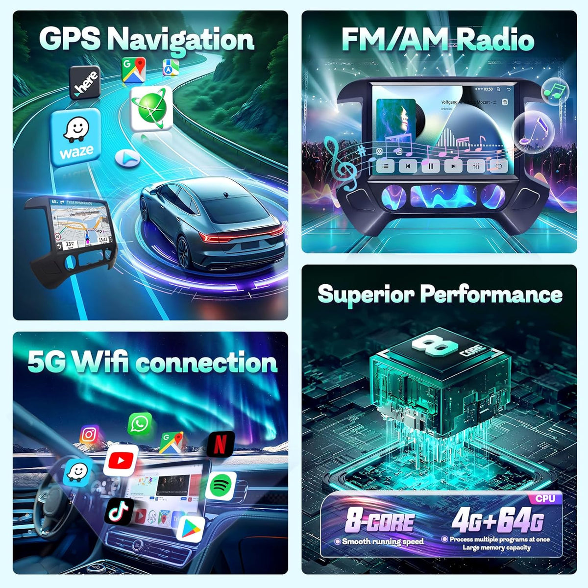 13.1 Inch 8 Core Car Radio for Chevy Silverado GMC Sierra 2014-2018 5Ghz WiFi IPS Touch Screen Silverado Stereo Wireless CarPlay Android Auto BT GPS FM/RDS Backup Camera MIC 4+64G,Black