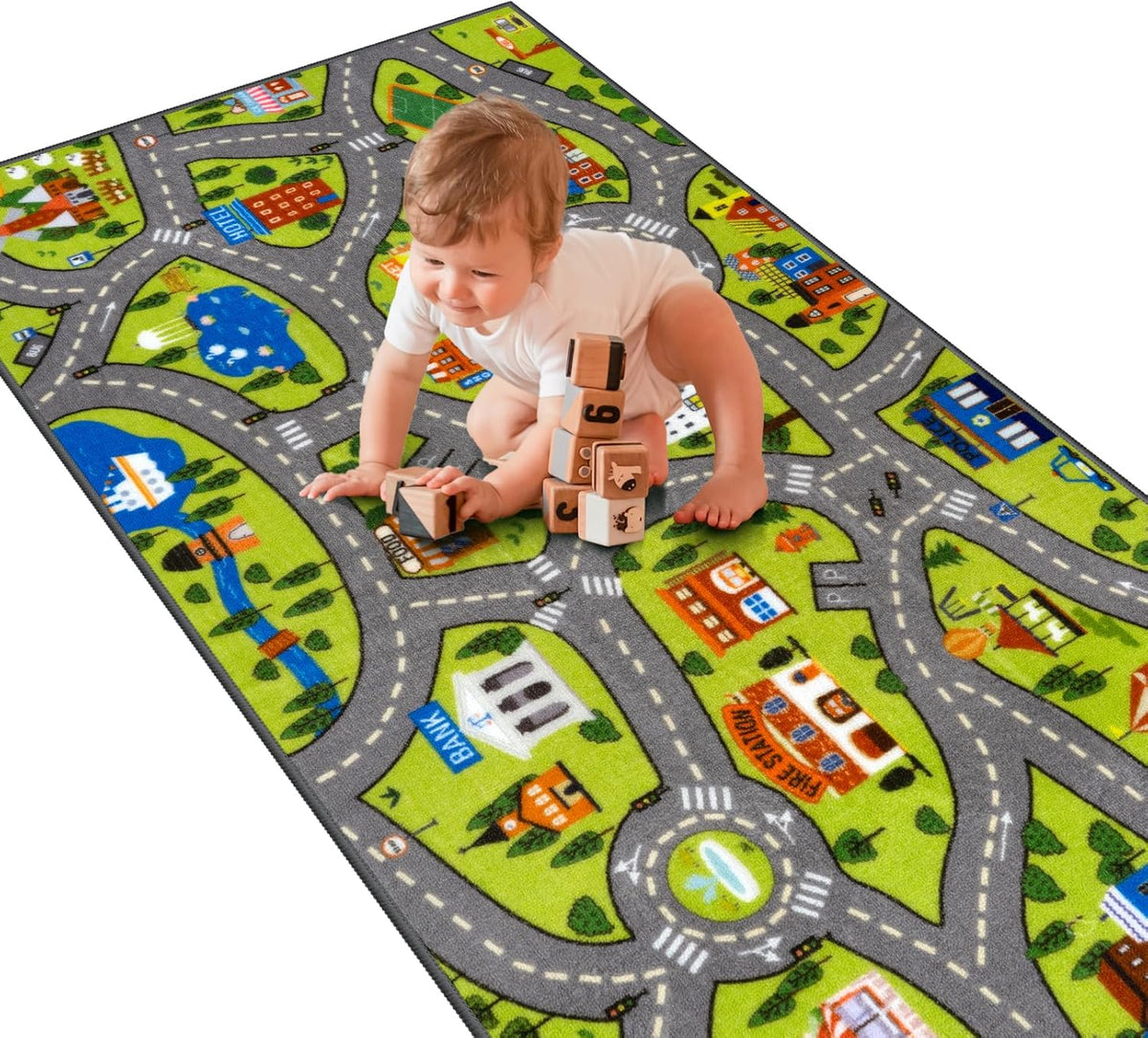 STARUIA Washable Kids Play Rug for Playroom, Boys Car Rug for Kids Toy Cars Have Fun Safely, Non-Slip Educational City Road Rugs Carpets for Kid Room Bedroom, 60" x 32"