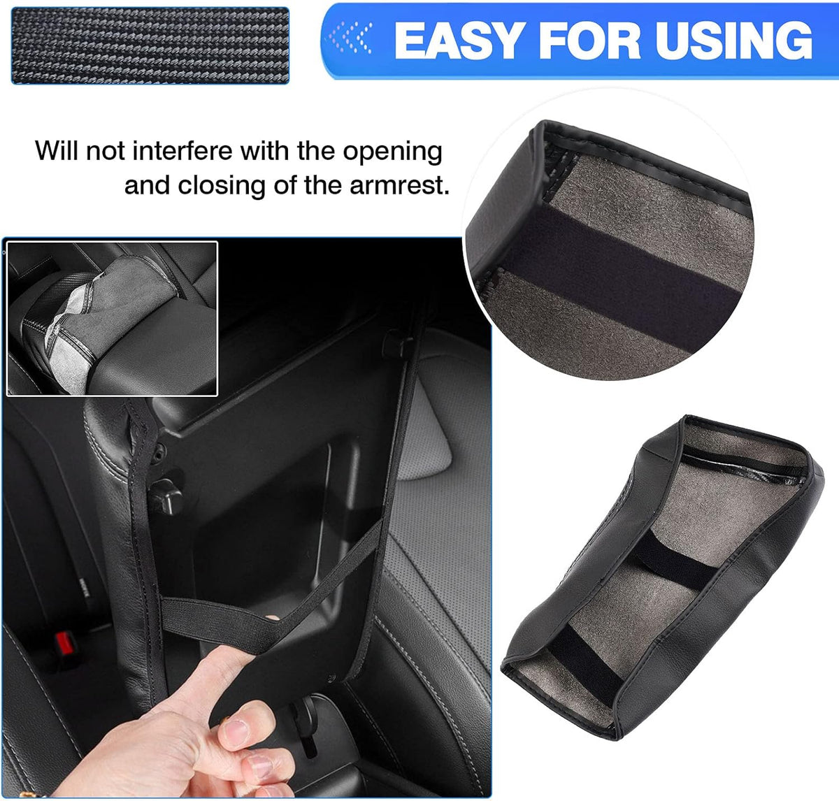 Autorder Center Console Cover for Hyundai Elantra 2021-2025 2026 Accessories Carbon Fiber Armrest Cover Anti-Scratch Leather Armrest Protector (Automatic Brake Only, Not for Handbrake)