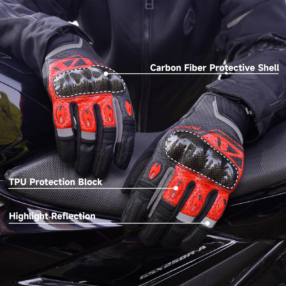 VXW Motorcycle Gloves for Men and Women - Gel Palm Sliders, Leather & Mesh Construction Full Finger Touchscreen, High-Speed Sports Gear for MTB/ATV/BMX/Motocross/Dirt Bike