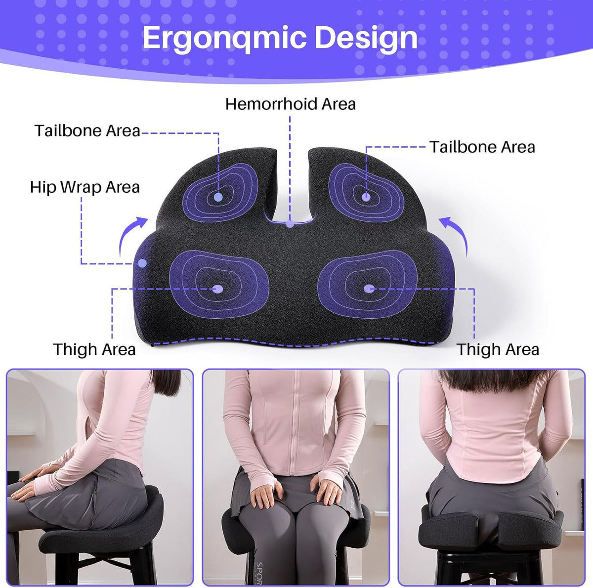 Seat Cushion for Office Chair, Large Thick Seat Cushion for Tailbone Pain Relief, Sciatica & Back Support, Memory Foam Office Chair Cushion for Long Sitting, Coccyx Cushion for Car, Wheelchair