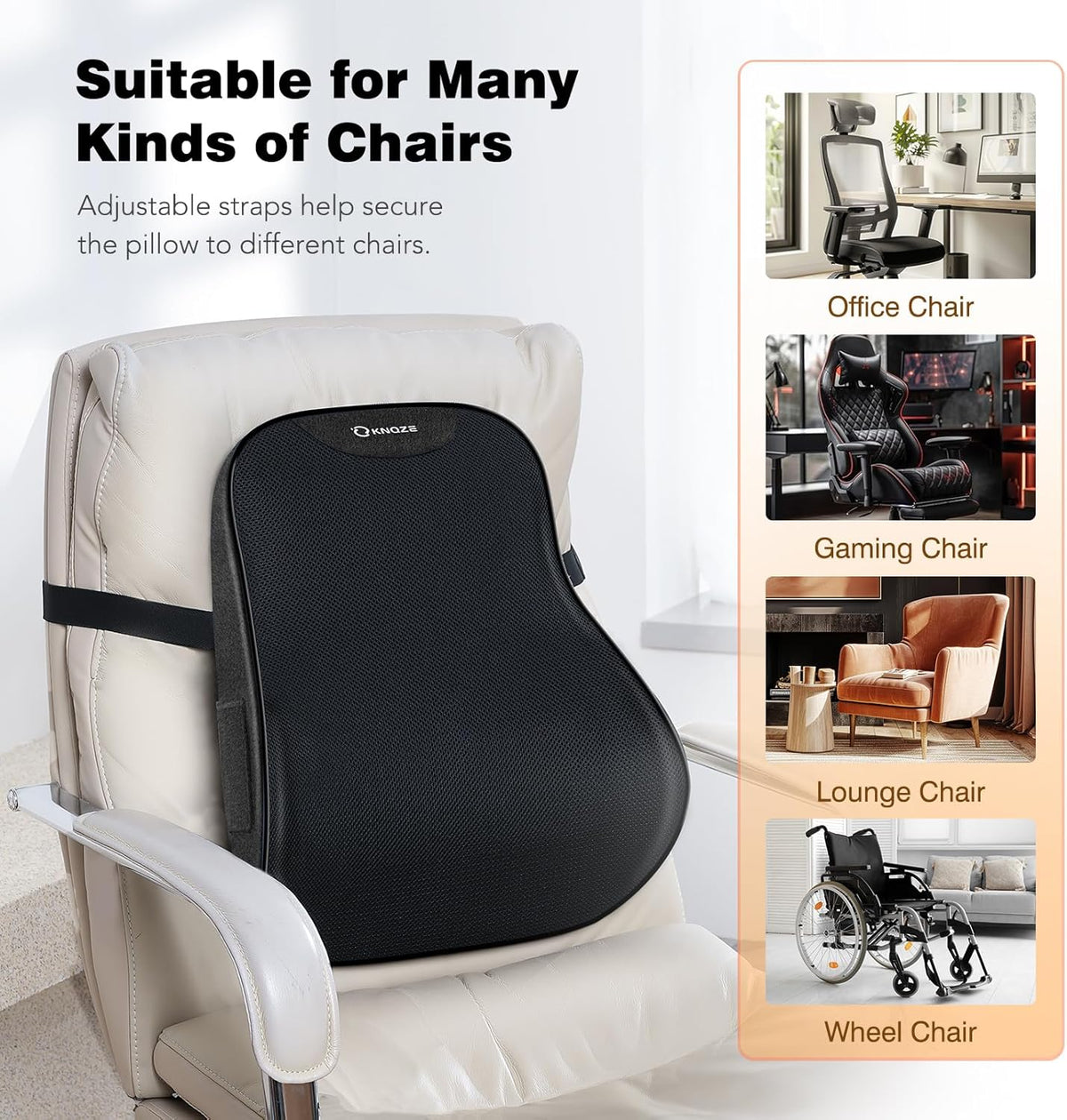 Lumbar Support Pillow for Office Chair, Back Support Pillow for Car, Recliner & Bed, Memory Foam Lower Back Cushion for Pain Relief & Improve Posture, Mesh Cover, Adjustable Straps, Gifts