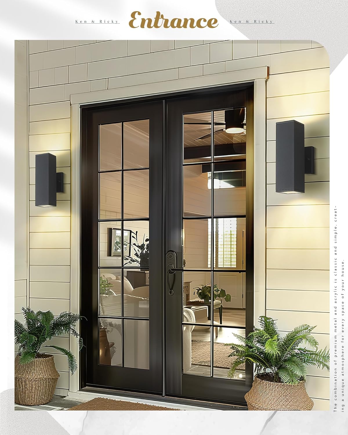 Ken & Ricky Outdoor Wall Lights, Modern Exterior Lighting Fixtures, Aluminum Front Porch Light, Black Outdoor Wall Sconce with Glass Cover, KR3324-W-2PK