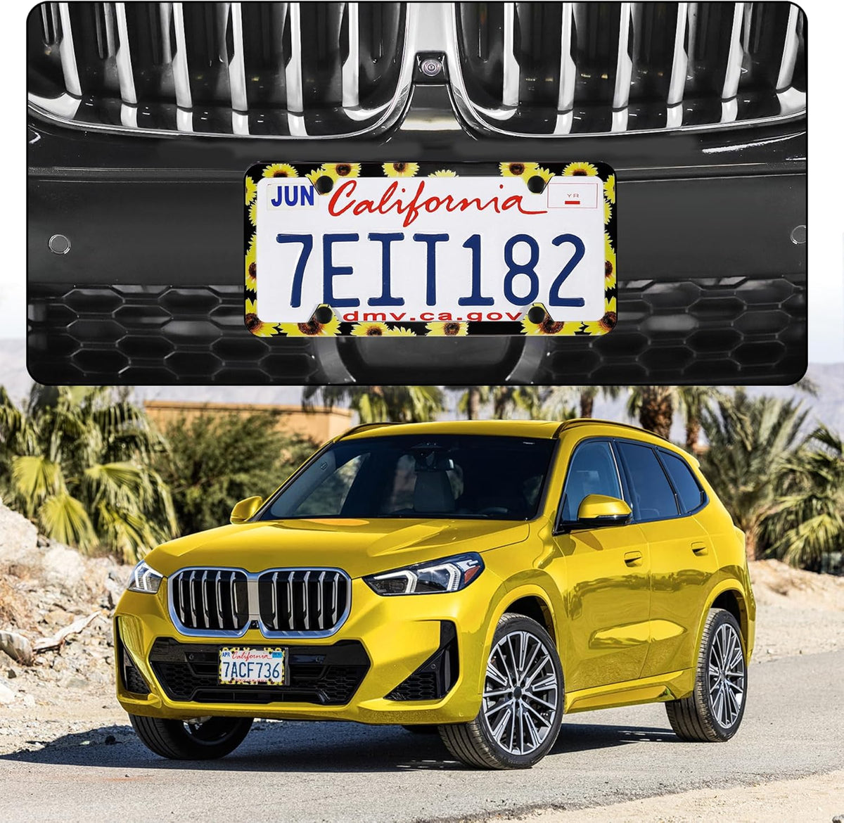 LivTee Flower License Plate Frames, 4 Holes Stainless Steel License Plate Covers, 2PCS Car License Plate Holder, Automotive Exterior Accessories, Sunflower