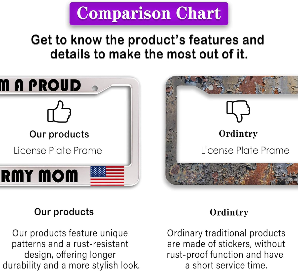 License Plate Frame Holder Black and White License Plate Frames I’m a Proud Army Mom Universal Aluminum Car Accessory 2 Pack with Screw Covers Set